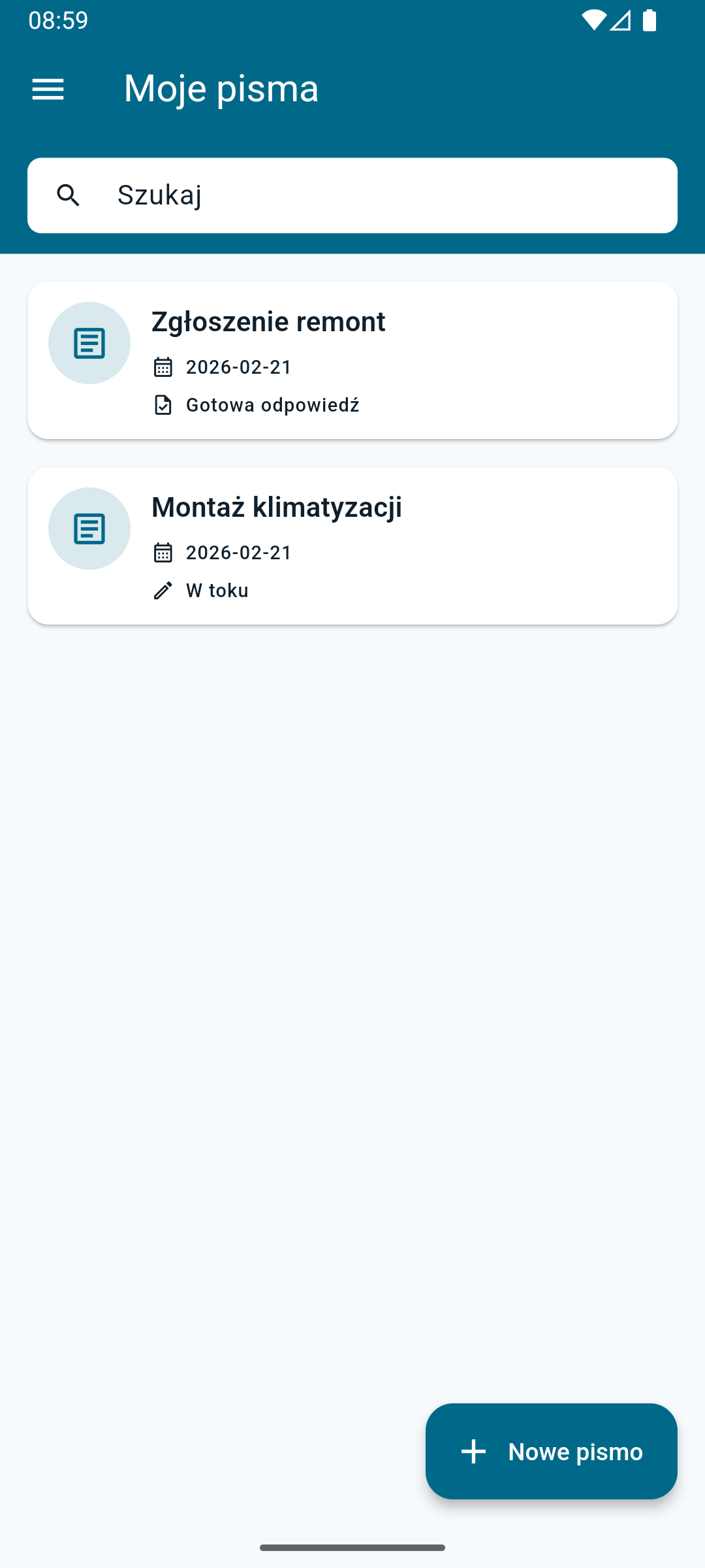 Ekran aplikacji mobilnej MojaSpółdzielnia