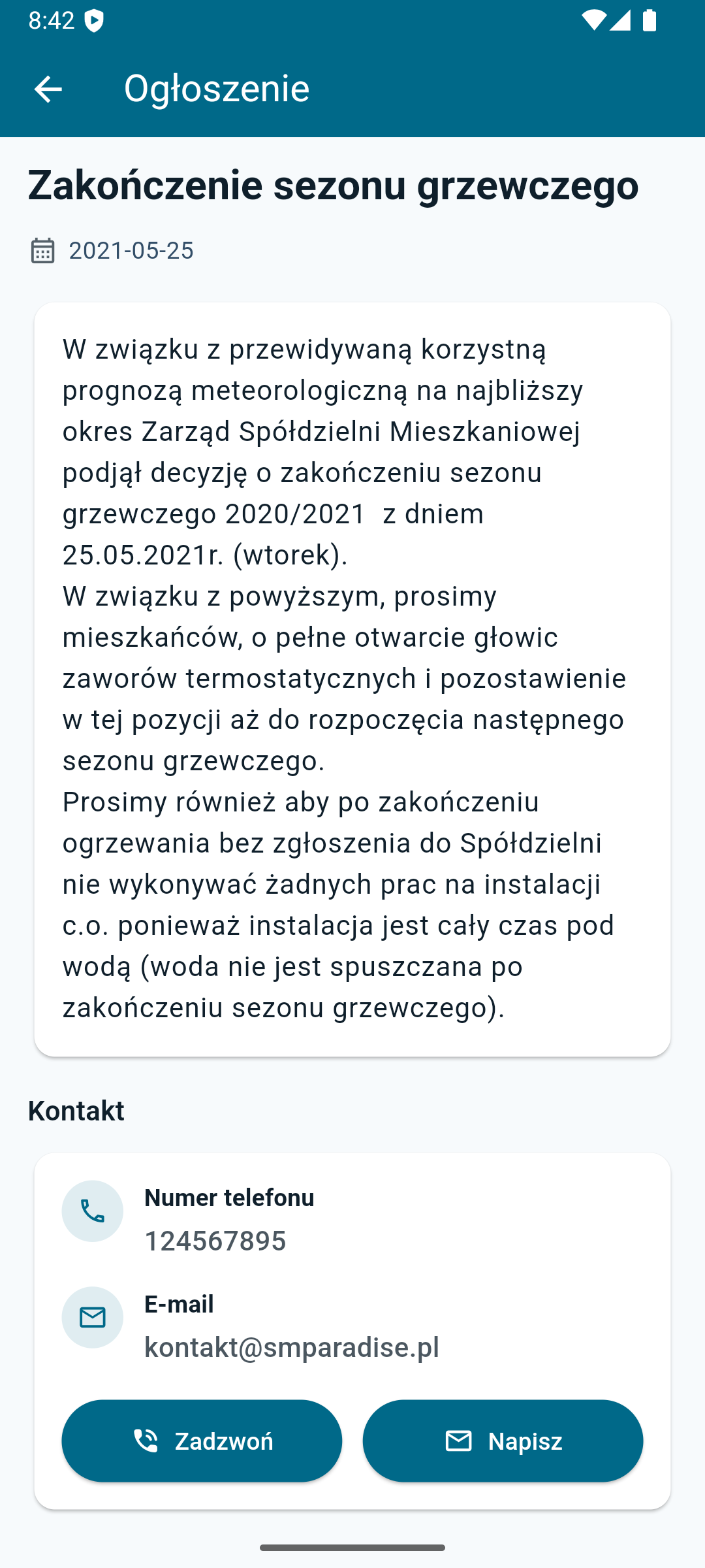 Ekran aplikacji mobilnej MojaSpółdzielnia