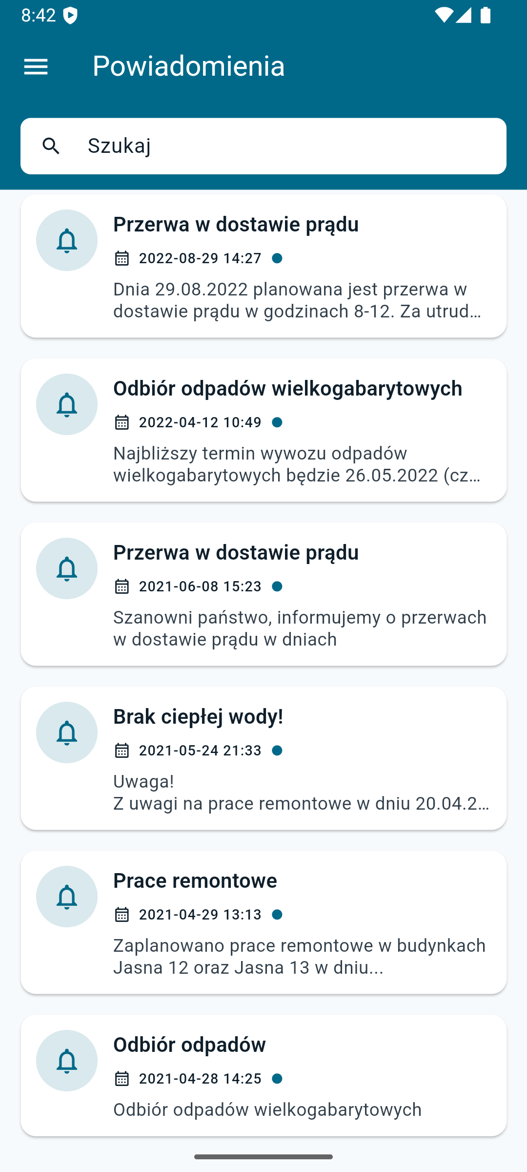 Ekran aplikacji mobilnej MojaSpółdzielnia