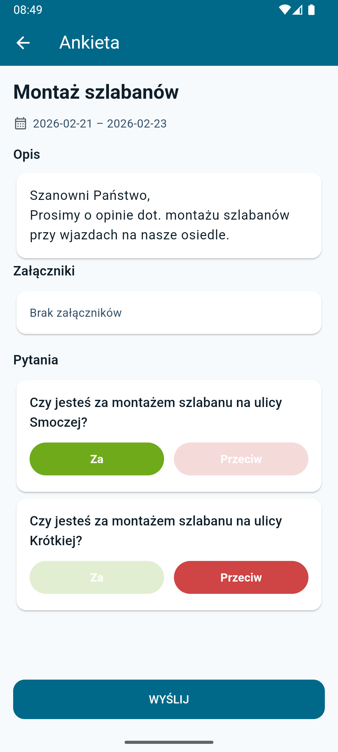 Ekran aplikacji mobilnej MojaSpółdzielnia
